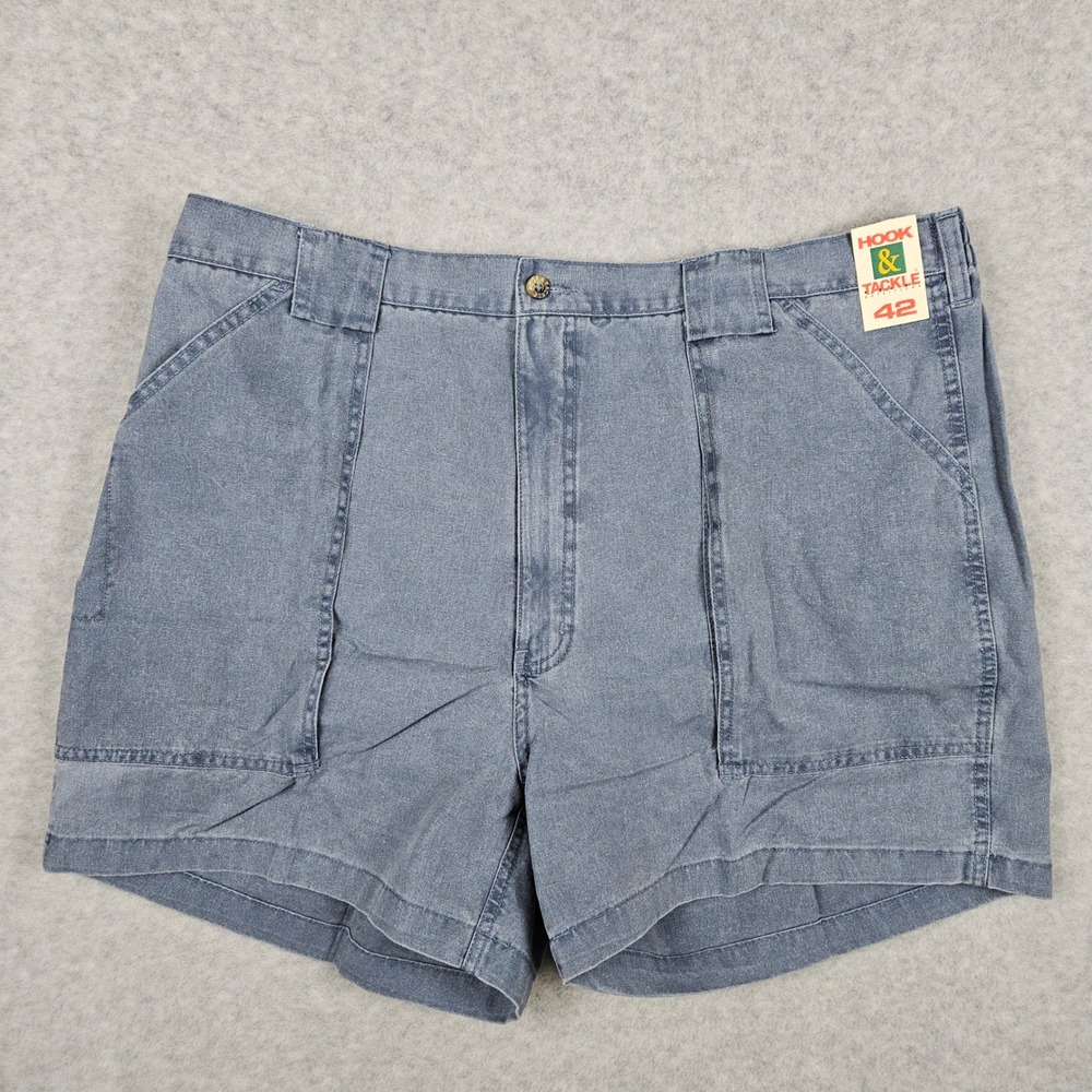 Hook & Tackle Men's 42 Blue Shorts Beer Can Island Fishing Utility Canvas Cargo